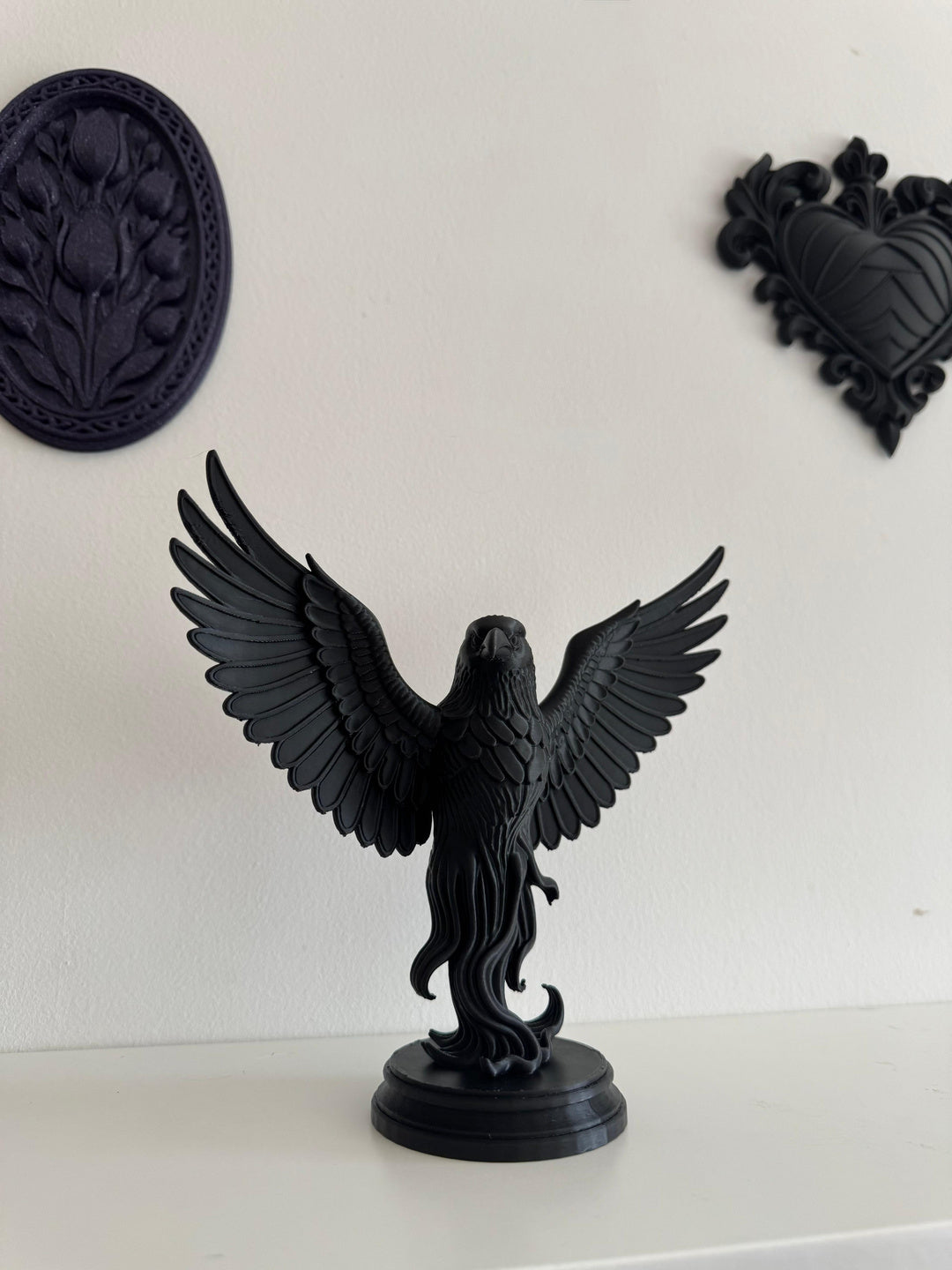 Raven Figurine on Small Platform – Handmade Gothic Decorative Sculpture