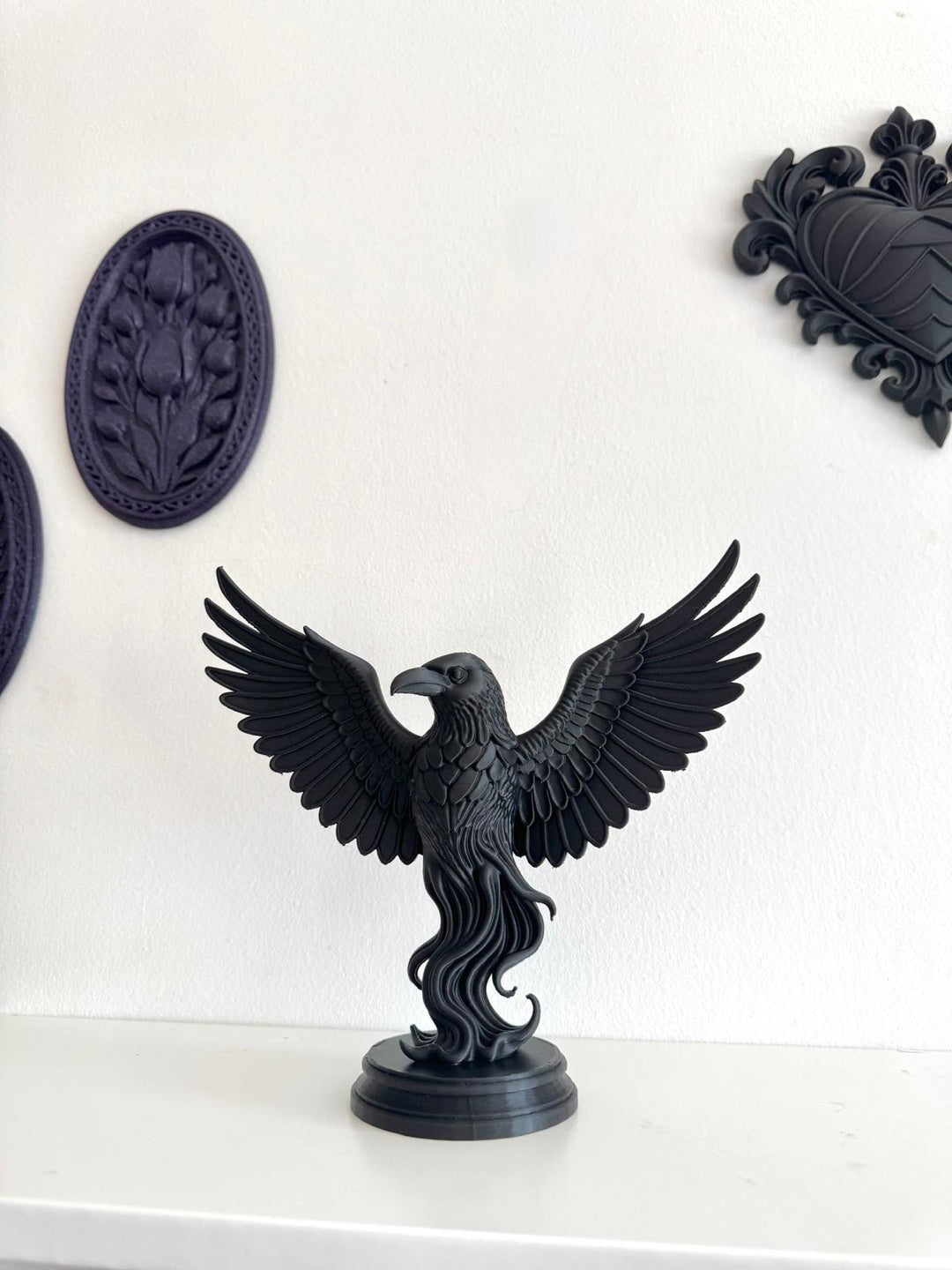 Raven Figurine on Small Platform – Handmade Gothic Decorative Sculpture