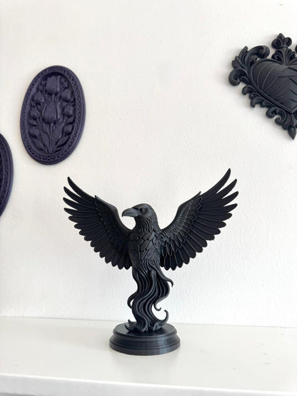 Raven Figurine on Small Platform – Handmade Gothic Decorative Sculpture