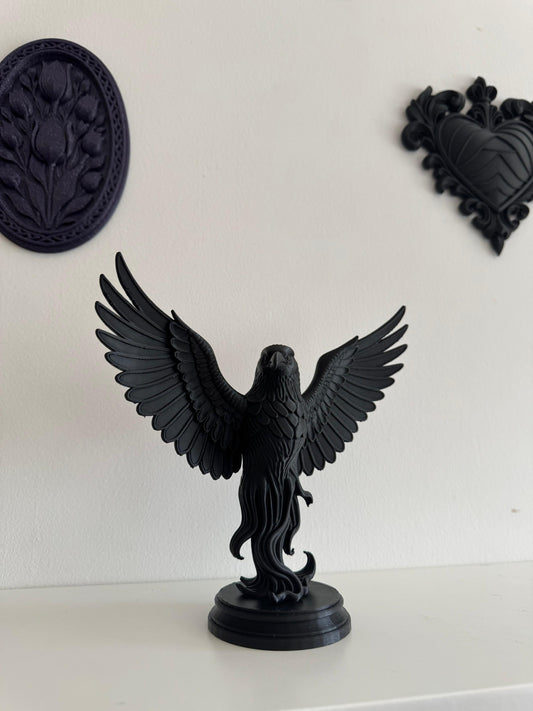 Raven Figurine on Small Platform – Handmade Gothic Decorative Sculpture